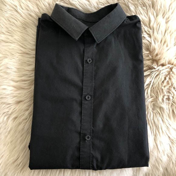 F&F Mens Long Sleeve Button Down Dress Shirt in Black Size Neck 16.5 - Picture 2 of 10
